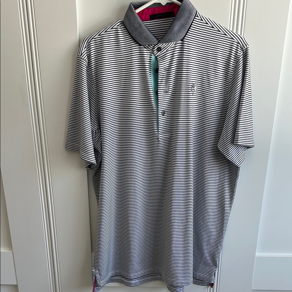 Greyson Blue and White Striped Men’s Golf Shirt Size L